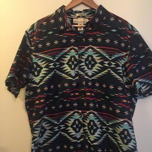Navy Southwestern Short Sleeve Button Up H&M XL